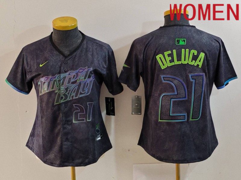 Women Tampa Bay Rays #21 Deluca Black City Edition Nike 2024 MLB Jersey style 4->women mlb jersey->Women Jersey